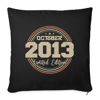 Né en octobre 2013 Retro Anniversaire Octobre 2013 - Housse de coussin décorative 45 x 45 cm - noir - Devant