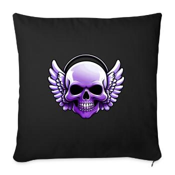 bande dessinée bande dessinée crâne violet avec casque - Housse de coussin décorative 45 x 45 cm - noir - Devant