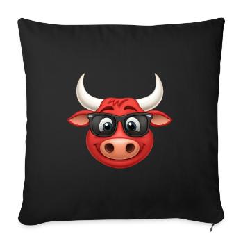 Taureau de dessin animé mignon avec des lunettes de soleil - Housse de coussin décorative 45 x 45 cm - noir - Devant