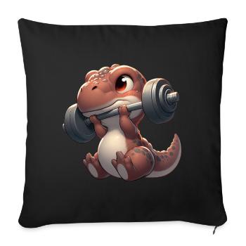 Süßer Chibi Dino Trainiert Mit Hantel - Sofakissenbezug 45 x 45 cm - Schwarz - Vorne