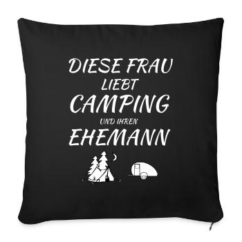 frau liebt camping - Sofakissenbezug 45 x 45 cm - Schwarz - Vorne