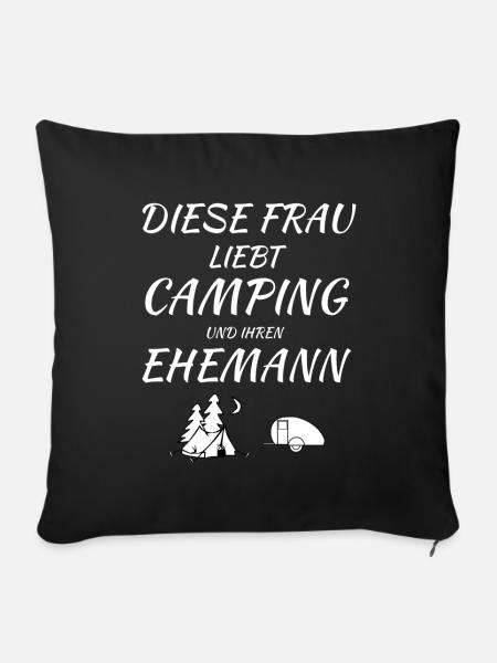 frau liebt camping - Sofakissenbezug 45 x 45 cm - Schwarz