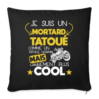 Motard - Tatoué - Moto - Cool - Cadeau - Drôle - Housse de coussin décorative 45 x 45 cm - noir - Devant