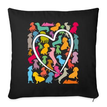 lots of colorful dachshunds and big hearts - Sofa pillowcase 17,3'' x 17,3'' (45 x 45 cm) - black - Front