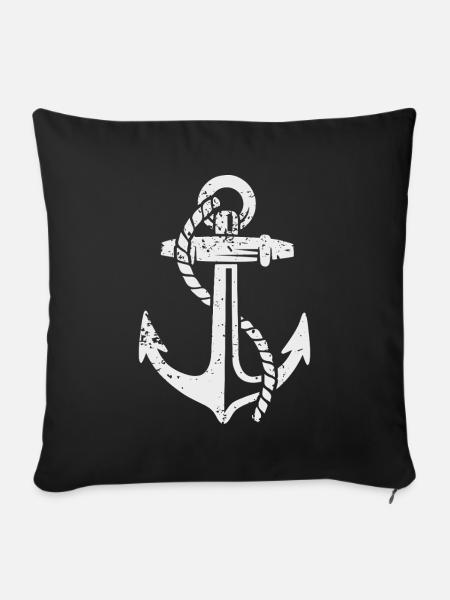 Anker Seemann Seefahrt Schifffahrt - Sofakissenbezug 45 x 45 cm - Schwarz