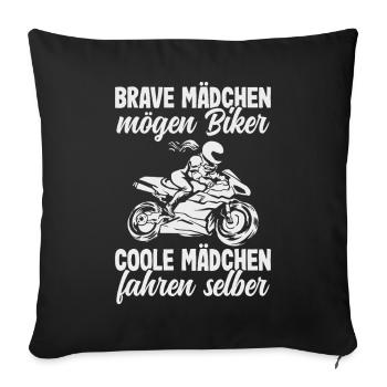 Motorrad Bikerin Motorradfahrerin Biker Frau - Sofakissenbezug 45 x 45 cm - Schwarz - Vorne