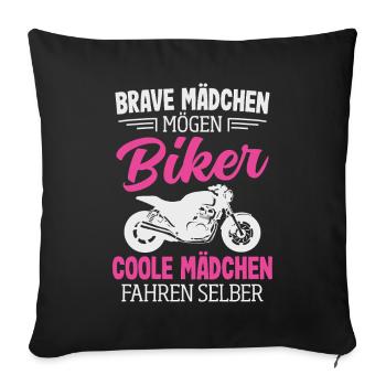 Motorrad Bikerin Motorradfahrerin Biker Frau - Sofakissenbezug 45 x 45 cm - Schwarz - Vorne