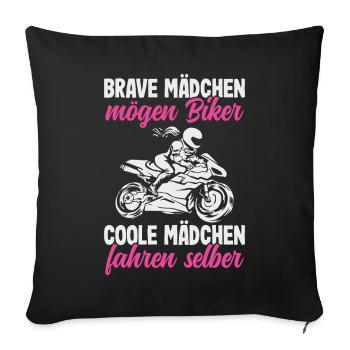 Motorrad Bikerin Motorradfahrerin Biker Frau - Sofakissenbezug 45 x 45 cm - Schwarz - Vorne
