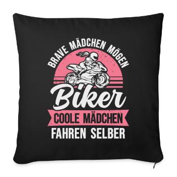 Motorrad Bikerin Motorradfahrerin Biker Frau - Sofakissenbezug 45 x 45 cm - Schwarz - Vorne