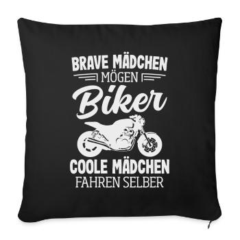 Motorrad Bikerin Motorradfahrerin Biker Frau - Sofakissenbezug 45 x 45 cm - Schwarz - Vorne