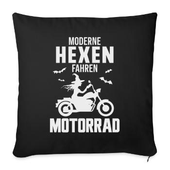 Motorrad Hexe Biker Frau Motorradfahrerin - Sofakissenbezug 45 x 45 cm - Schwarz - Vorne