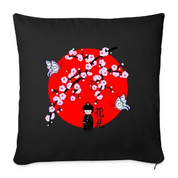 Cherry Blossom Geisha Japanese Character 1 - Sofa pillowcase 17,3'' x 17,3'' (45 x 45 cm) - black - Front