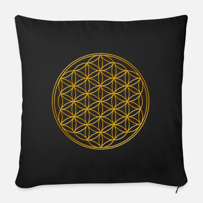 Fleur de vie or - Housse de coussin décorative 45 x 45 cm - noir