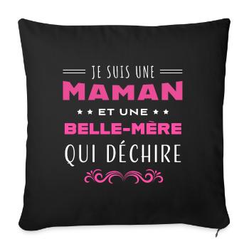 Maman et belle mère qui déchire cadeau belle mère - Housse de coussin décorative 45 x 45 cm - noir - Devant