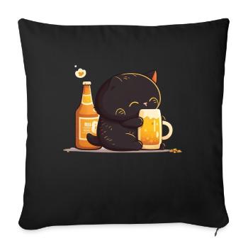 Cat cuddles with beer - Sofa pillowcase 17,3'' x 17,3'' (45 x 45 cm) - black - Front