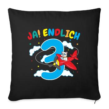 3. Geburtstag Katze Flugzeug Flieger Geschenk - Sofakissenbezug 45 x 45 cm - Schwarz - Vorne