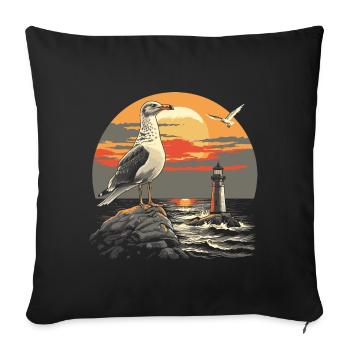 Seagull Seabird Lighthouse Sunset - Sofa pillowcase 17,3'' x 17,3'' (45 x 45 cm) - black - Front