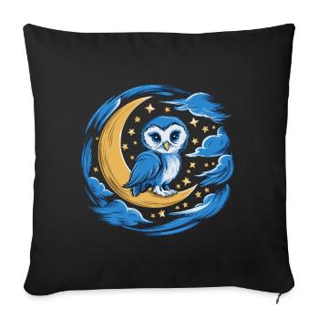 Eule Mond Sterne Nachthimmel - Sofakissenbezug 45 x 45 cm - Schwarz - Vorne