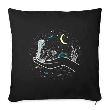 Nature, World, Sky, Stars, Moon, Planets, Hand - Sofa pillowcase 17,3'' x 17,3'' (45 x 45 cm) - black - Front