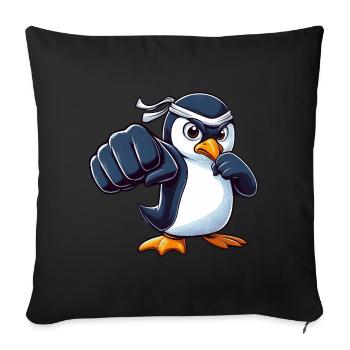 Cooler Cartoon Pinguin Karate Martial Arts - Sofakissenbezug 45 x 45 cm - Schwarz - Vorne