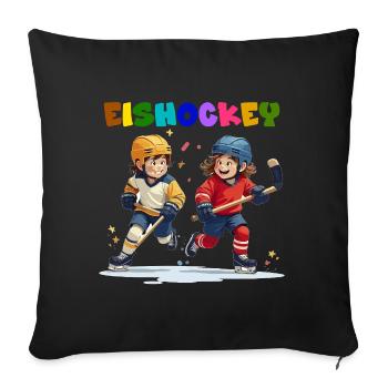 Eishockey Fan Kinder Schlittschuhe Geschenk - Sofakissenbezug 45 x 45 cm - Schwarz - Vorne