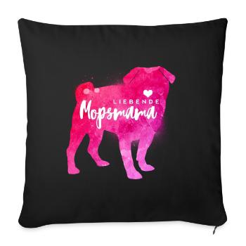 Liebende Mopsmama - Sofakissenbezug 45 x 45 cm - Schwarz - Vorne
