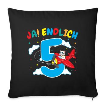 5. Geburtstag Katze Flugzeug Flieger Geschenk - Sofakissenbezug 45 x 45 cm - Schwarz - Vorne