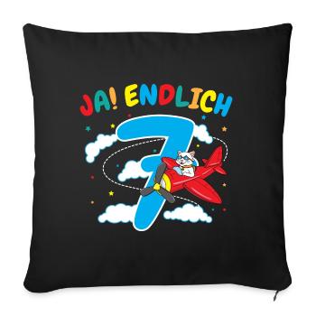 7. Geburtstag Katze Flugzeug Fliegen Geschenk - Sofakissenbezug 45 x 45 cm - Schwarz - Vorne