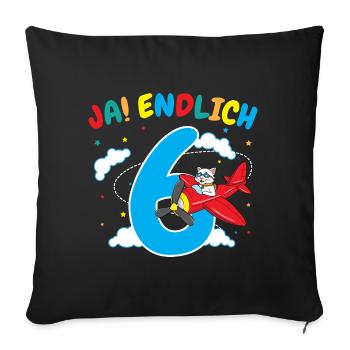 6. Geburtstag Katze Flugzeug Fliegen Geschenk - Sofakissenbezug 45 x 45 cm - Schwarz - Vorne