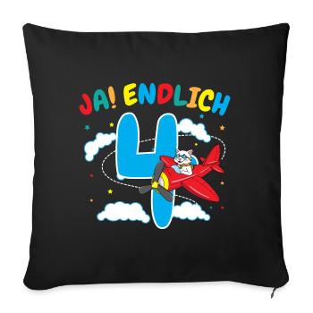 4. Geburtstag Katze Flugzeug Flieger Geschenk - Sofakissenbezug 45 x 45 cm - Schwarz - Vorne