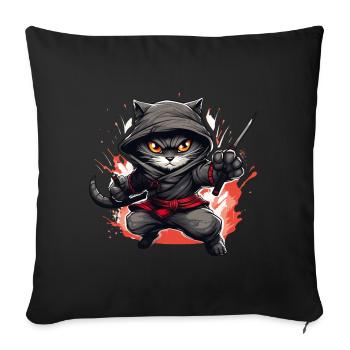 Japanische Katze Samurai Style für Katzen Fans - Sofakissenbezug 45 x 45 cm - Schwarz - Vorne