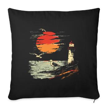 Seagull Seabird Lighthouse Sunset - Sofa pillowcase 17,3'' x 17,3'' (45 x 45 cm) - black - Front