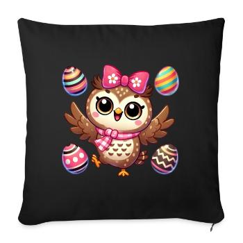 Eule jongliert Ostereier bunter Spaß - Sofakissenbezug 45 x 45 cm - Schwarz - Vorne
