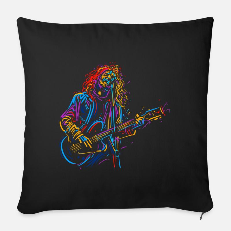 Musical Instrument Men Playing Guitar Art Graphic - Sofa pillowcase 17,3'' x 17,3'' (45 x 45 cm) - black