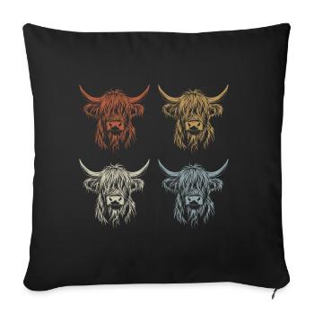 Bovins Highland Ecossais - Vintage - Cadeau - Housse de coussin décorative 45 x 45 cm - noir - Devant