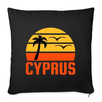 Cyprus (half sun, palm tree, two birds) - Sofa pillowcase 17,3'' x 17,3'' (45 x 45 cm) - black - Front