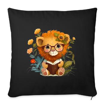 Lesen Bücher Buch Leser Niedlicher Löwe - Sofakissenbezug 45 x 45 cm - Schwarz - Vorne