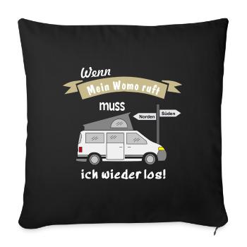 womo ruft campingbus - Sofakissenbezug 45 x 45 cm - Schwarz - Vorne