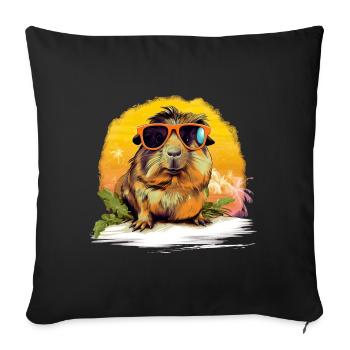 Niedliches Meerschweinchen Chilt mit Sonnenbrille - Sofakissenbezug 45 x 45 cm - Schwarz - Vorne
