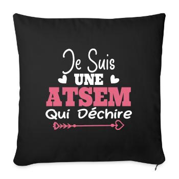 Je suis une ATSEM qui déchire Idée Cadeau Atsem - Housse de coussin décorative 45 x 45 cm - noir - Devant