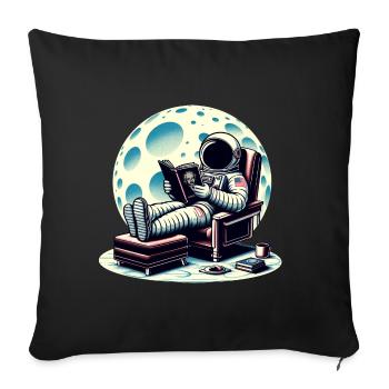 Astronaute lisant un livre dans l’espace - Housse de coussin décorative 45 x 45 cm - noir - Devant