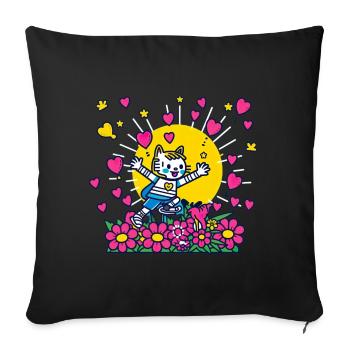 Kinderbild Malen Katze Luftballon Herz - Sofakissenbezug 45 x 45 cm - Schwarz - Vorne