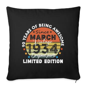 90 Years Old Made In 1934 Vintage March 1934 - Sofa pillowcase 17,3'' x 17,3'' (45 x 45 cm) - black - Front