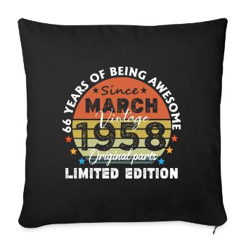 66 Years Old Made In 1958 Vintage March 1958 - Housse de coussin décorative 45 x 45 cm - noir - Devant