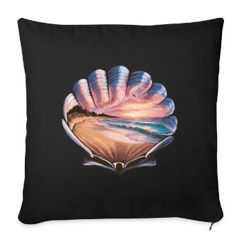 Muschel Strand Szene Serene Ozean Landschaft - Sofakissenbezug 45 x 45 cm - Schwarz - Vorne