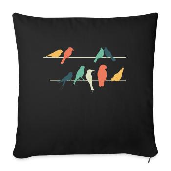 Bunte Vögel auf Drähten sitzend Niedlich Vogel - Sofakissenbezug 45 x 45 cm - Schwarz - Vorne