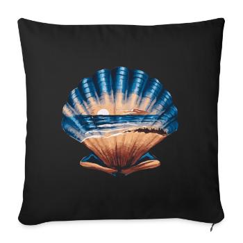 Muschel Strand Szene Serene Ozean Landschaft - Sofakissenbezug 45 x 45 cm - Schwarz - Vorne