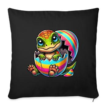Mignon dino éclosion d’un œuf de Pâques coloré - Housse de coussin décorative 45 x 45 cm - noir - Devant