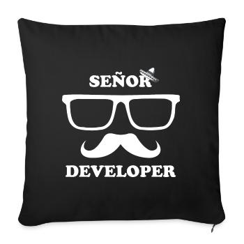 Senor / Senior Developer | Sombrero Developer - Sofa pillowcase 17,3'' x 17,3'' (45 x 45 cm) - black - Front