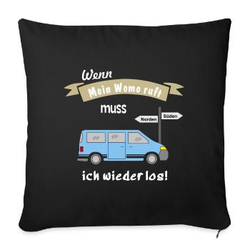 womo ruft campingbus - Sofakissenbezug 45 x 45 cm - Schwarz - Vorne